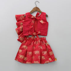 Pre Order: Stylish Red Top And Skirt With Elephant Print