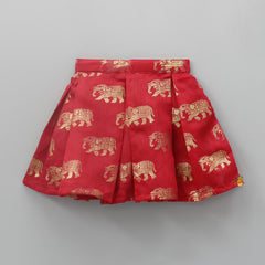 Pre Order: Stylish Red Top And Skirt With Elephant Print