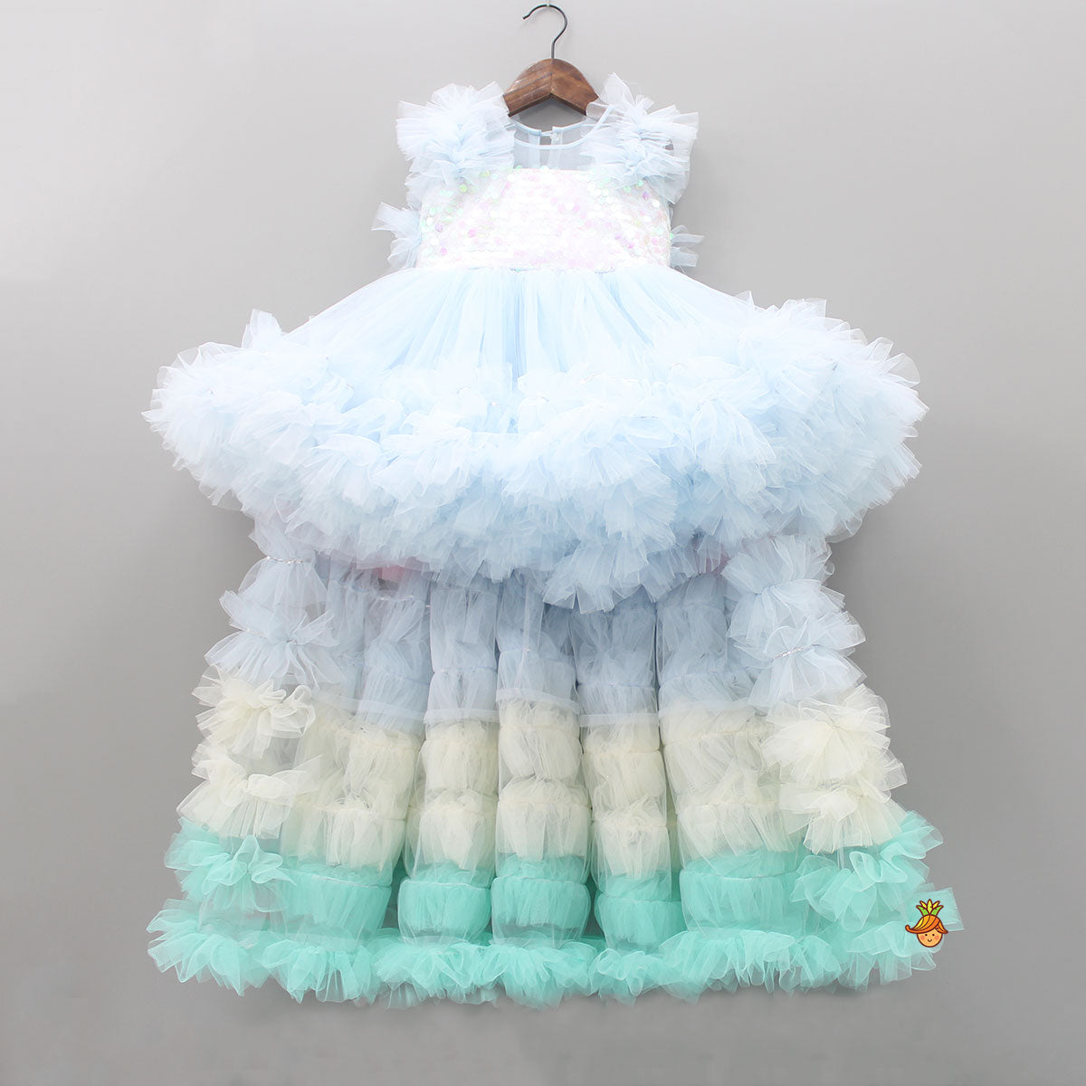Pre Order: Shaded Ruffled Drape Style Party Dress