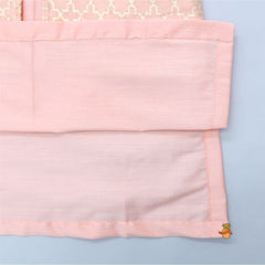 Pre Order: Pastel Peach Kurta With Attached Jacket And Pyjama