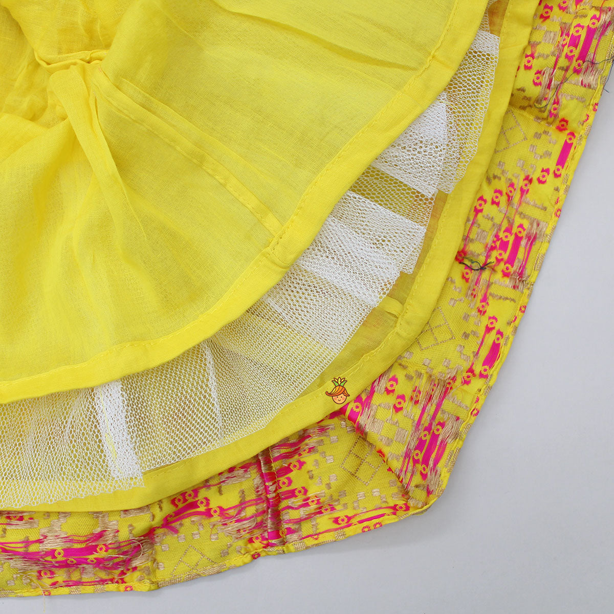 Yellow Thread Work Top With Lehenga
