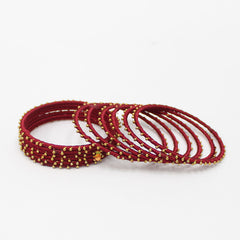 Maroon Color Faux Thread Work Bangle - Set Of 12
