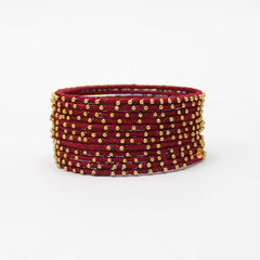 Maroon Color Faux Thread Work Bangle - Set Of 12