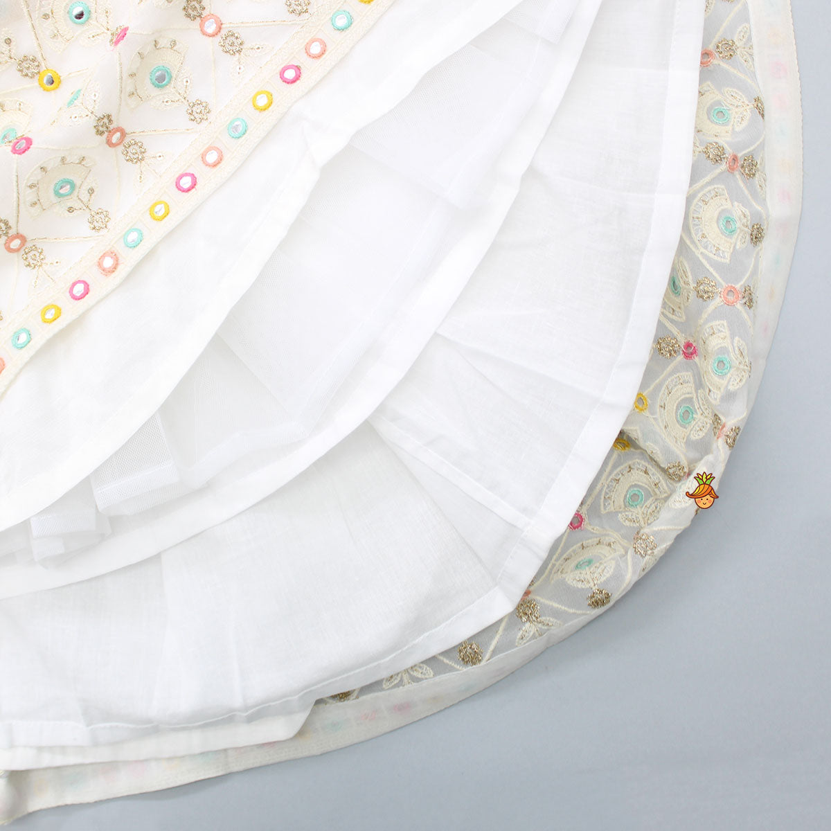 Multi Colour Thread And Abhla Work White Anarkali With Dupatta