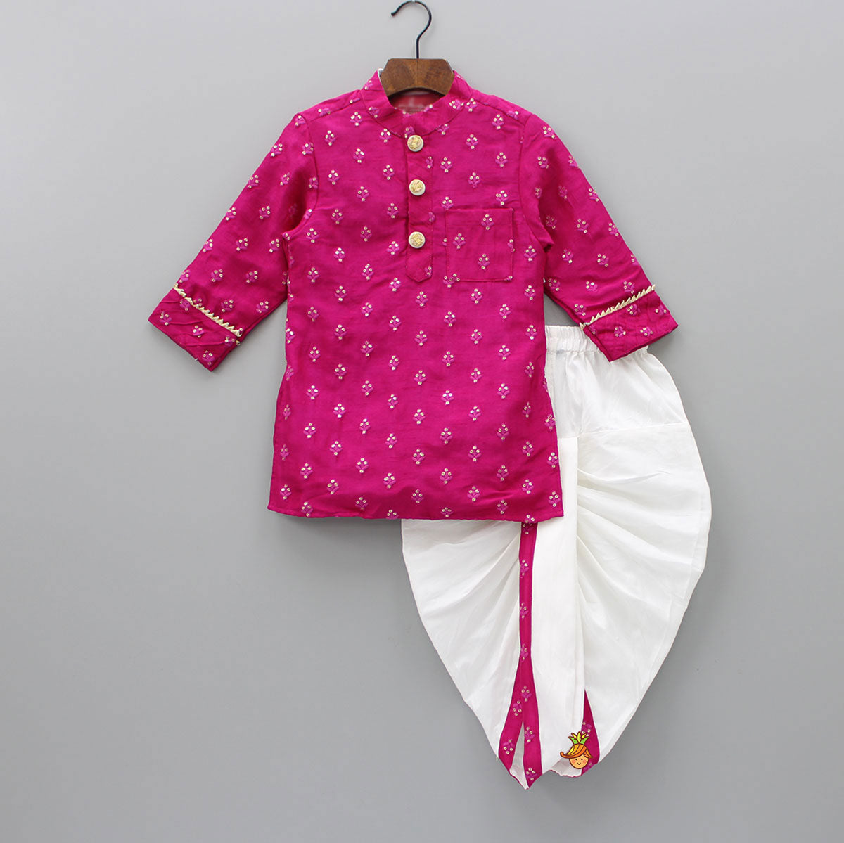 Pre Order: Pink Floral Thread And Sequin Work Kurta And Dhoti