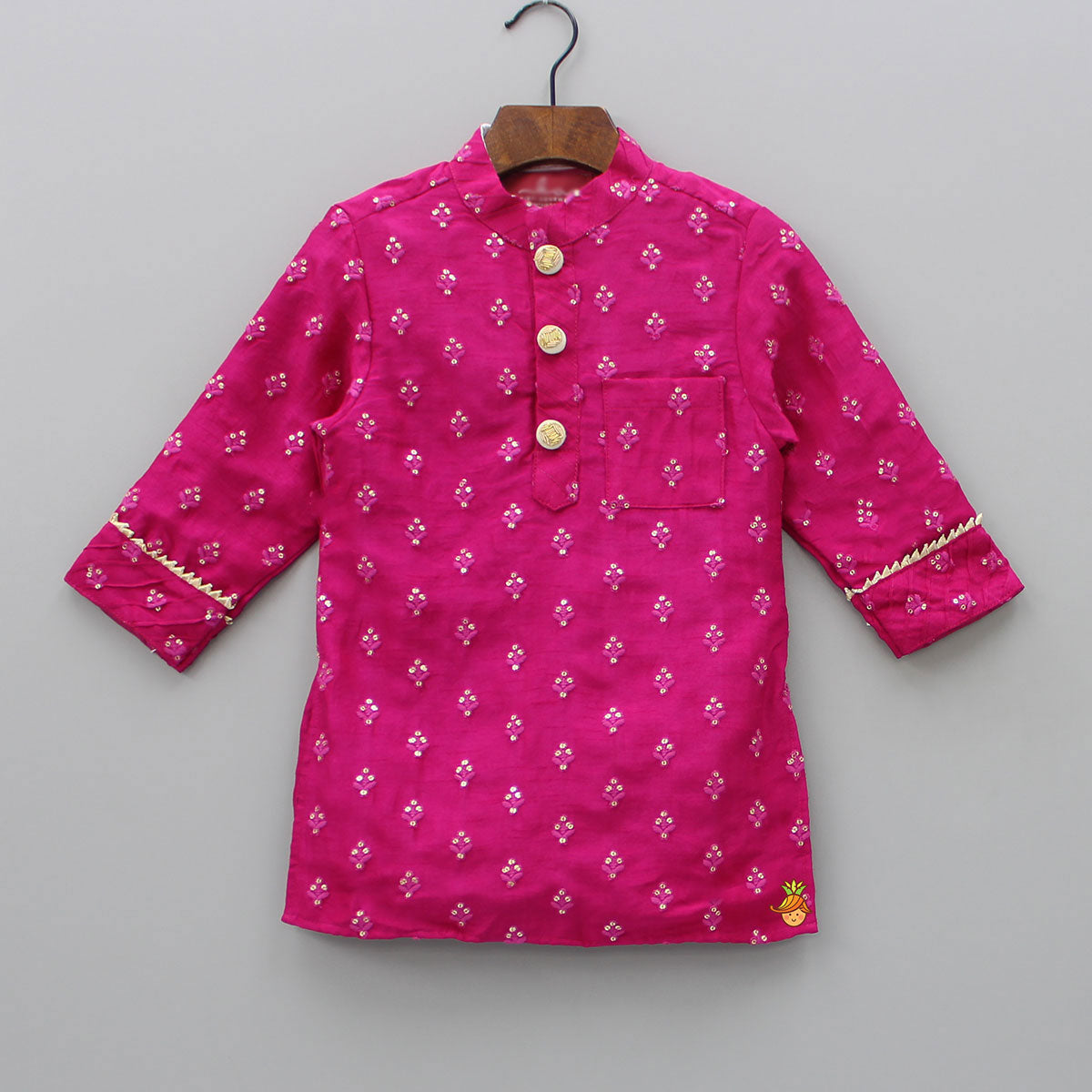 Pink Floral Thread And Sequin Work Kurta And Dhoti
