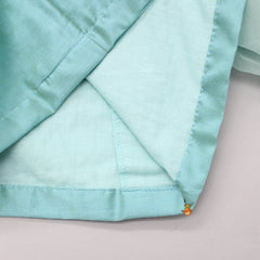 Pre Order: Blue Frilly Sleeves Top With Zari Thread Work Lehenga