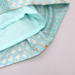 Pre Order: Blue Frilly Sleeves Top With Zari Thread Work Lehenga