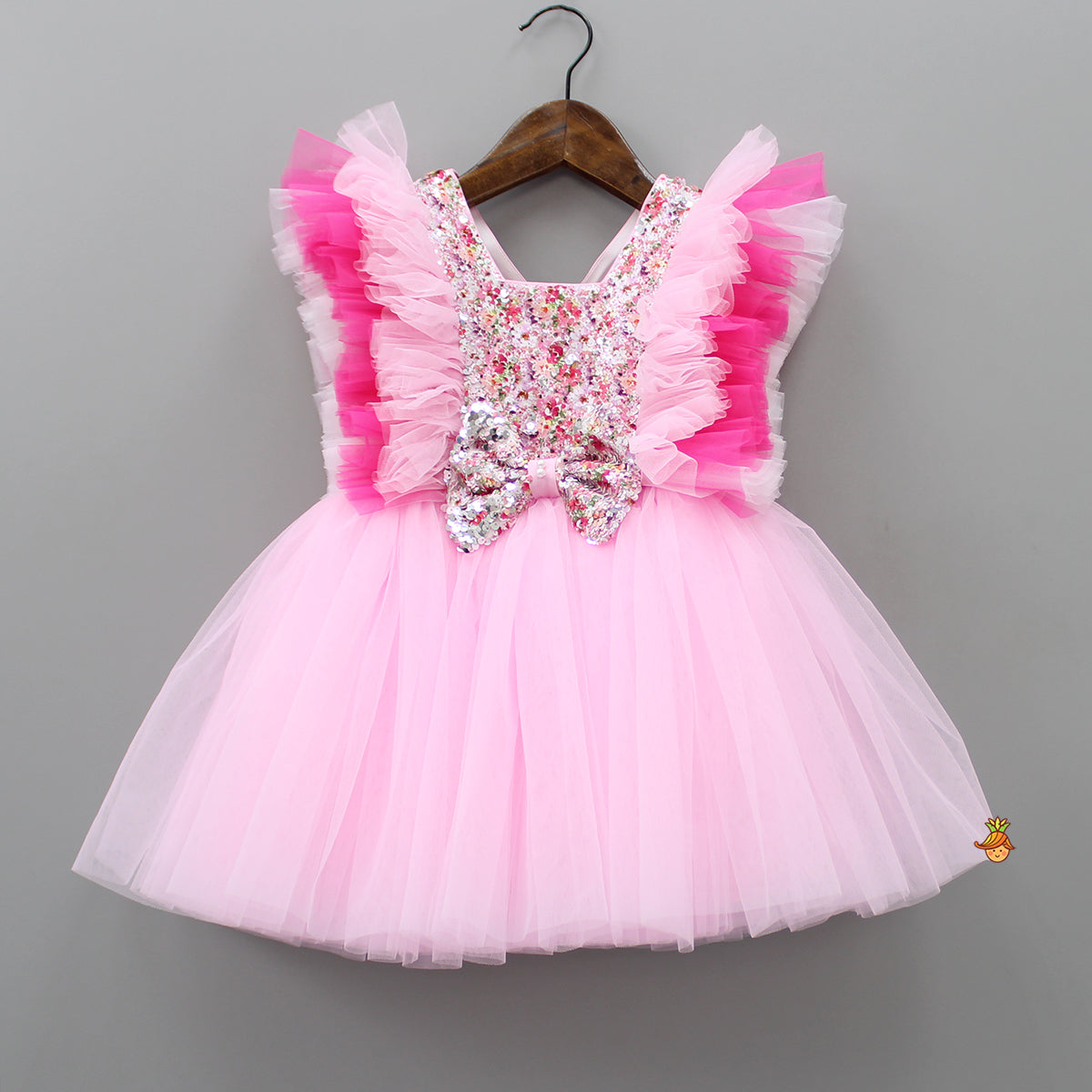 Cute Sequin Work Pink Dress With Hair Clip