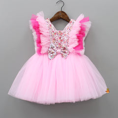 Cute Sequin Work Pink Dress With Hair Band