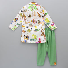 Pre Order: Multi Colour Animal And Bird Printed Kurta With Pyjama