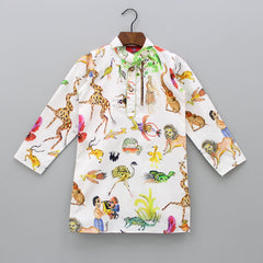 Pre Order: Multi Colour Animal And Bird Printed Kurta With Pyjama