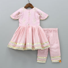 Pre Order: Lace Work And Pleated Kurti With Pink Pant