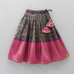 Pre Order: Zari Thread Embroidered Top With Pattu Style Lehenga