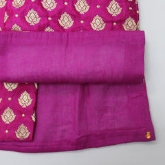 Pre Order: Magenta Pink Sherwani Style Kurta With Dhoti And Brocade Shawl