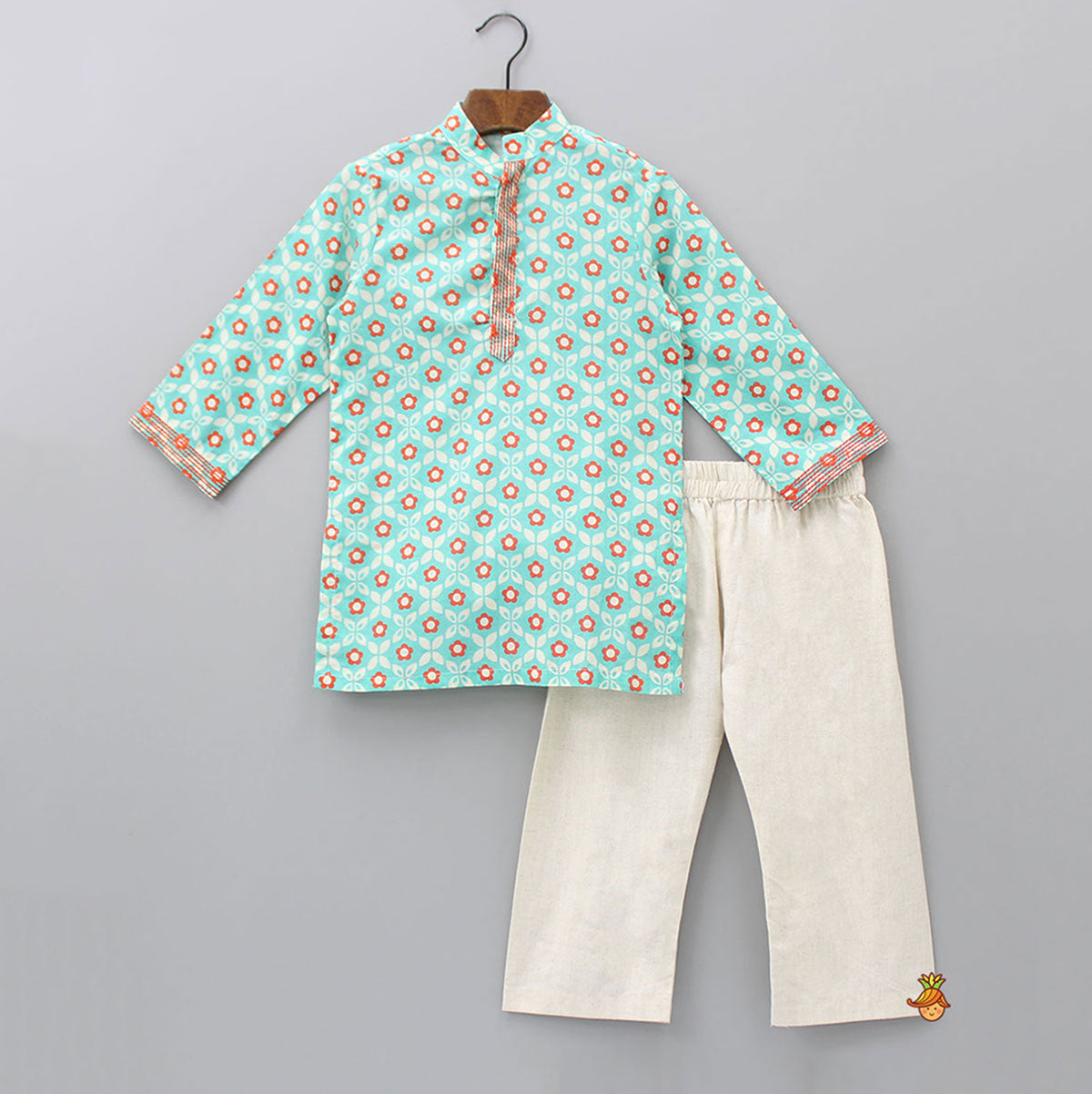 Blue Thread Detailed Printed Kurta With Pyjama