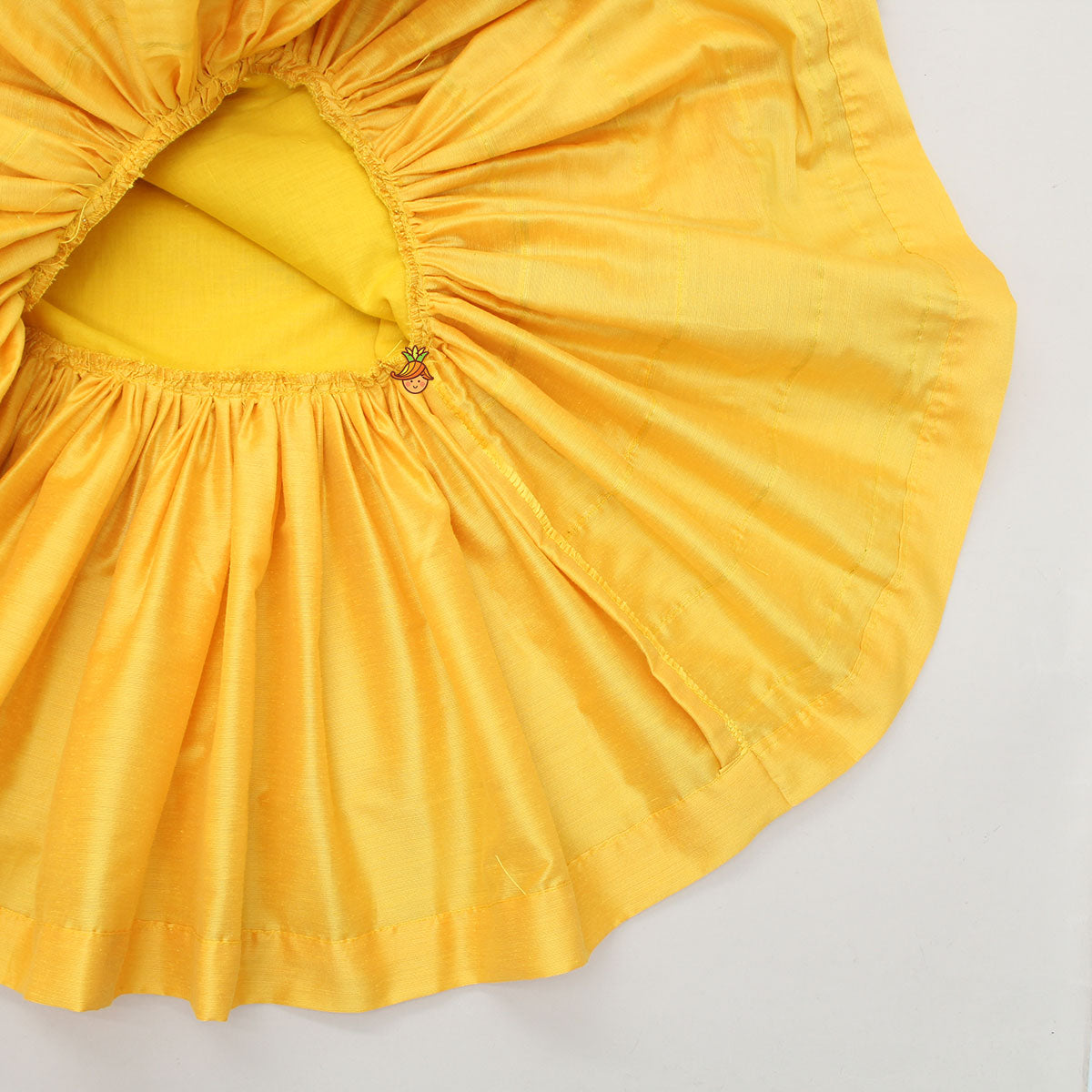 Yellow Krishna Embroidered Angarkha Top With Lace Work Dhoti And Mukut