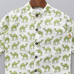 Pre Order: Green Camel Printed Shirt