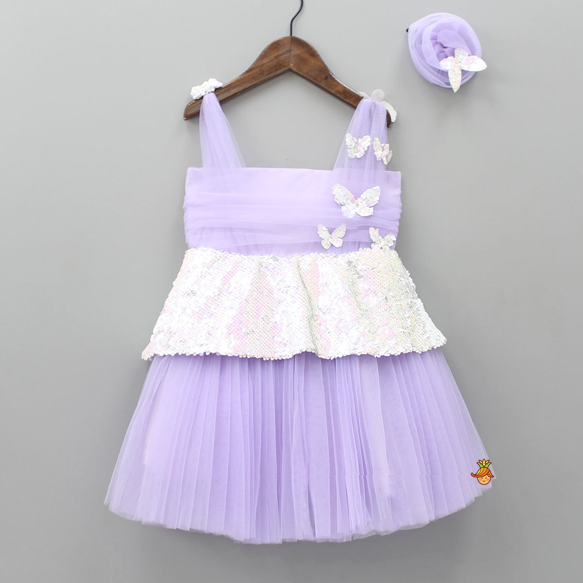 Pre Order: Lilac Sequin Butterfly Embellished Dress With Hairclip