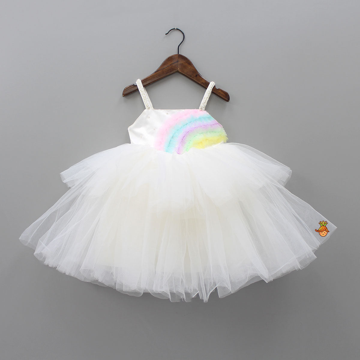 Pre Order: Rainbow and Pearl Detailed White Party Dress