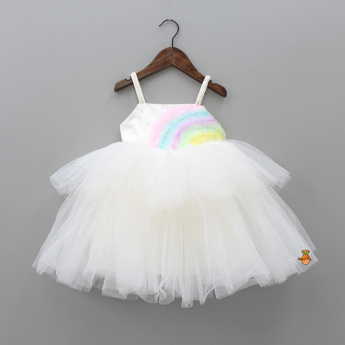 Rainbow and Pearl Detailed White Party Dress