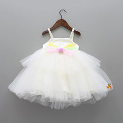 Pre Order: Rainbow and Pearl Detailed White Party Dress