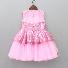 Pink Sequin Party Wear Dress With Hairclip
