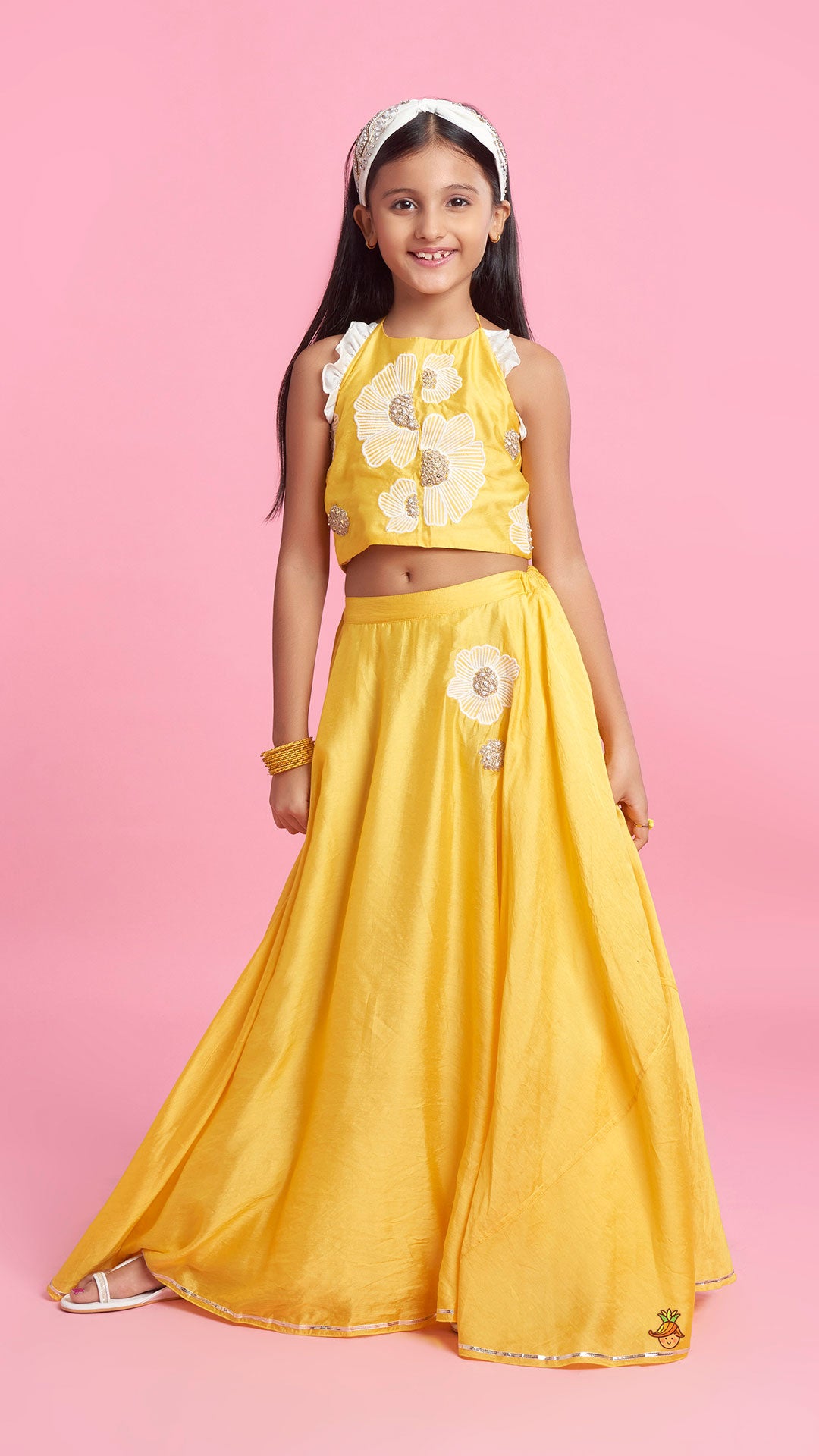 Flower And Sequins Embroidered Halter Neck Top With Lehenga