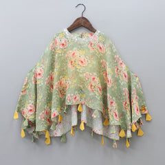Stylish Floral Cape With Spaghetti Crop Top And Pant
