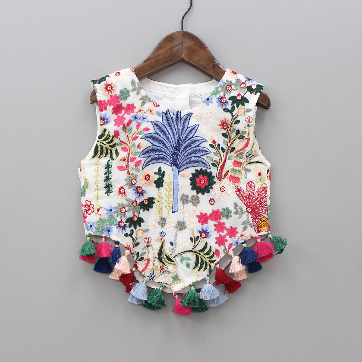 White Floral Thread Embroidered Top With Palazzo