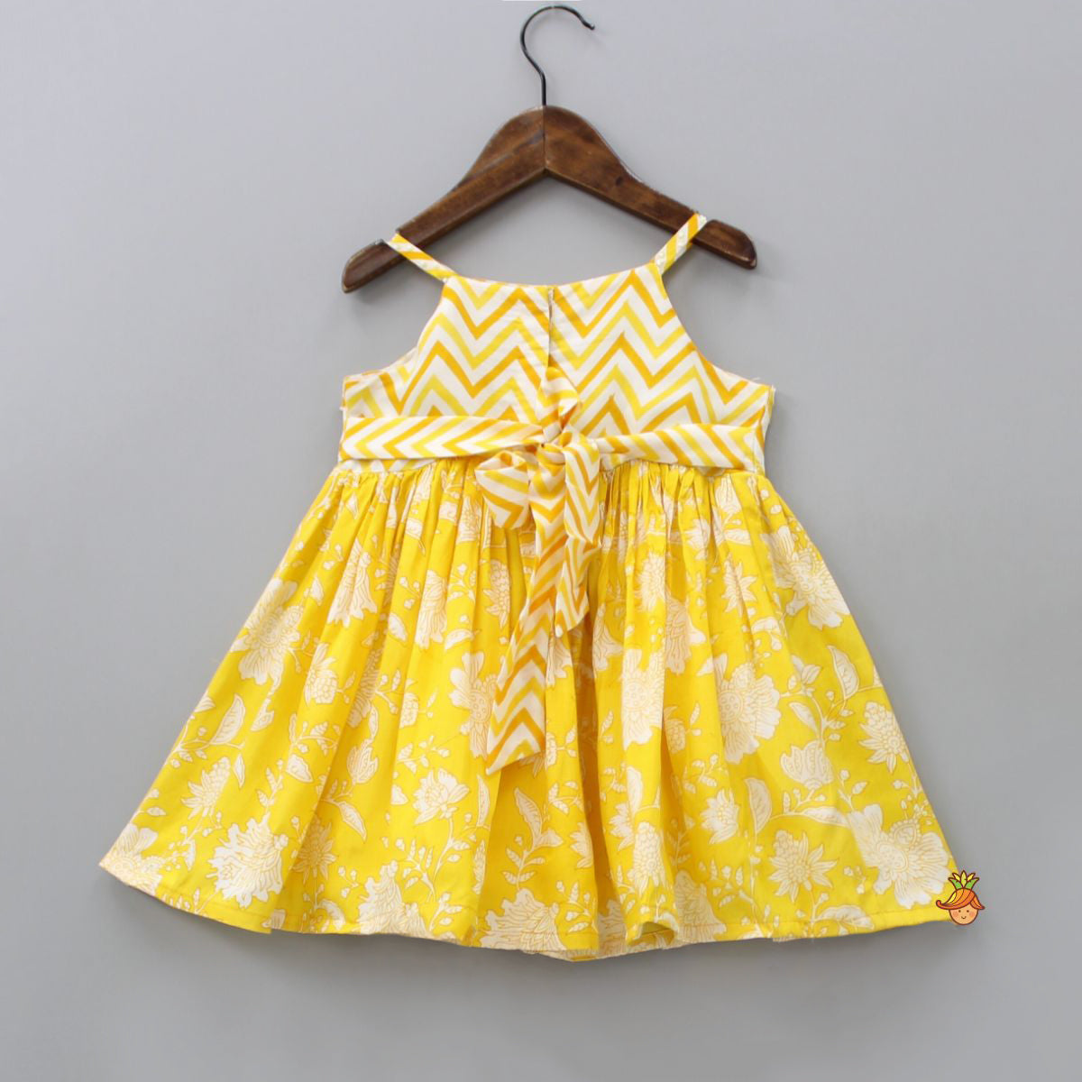 Zig Zag And Floral Printed Yellow Dress