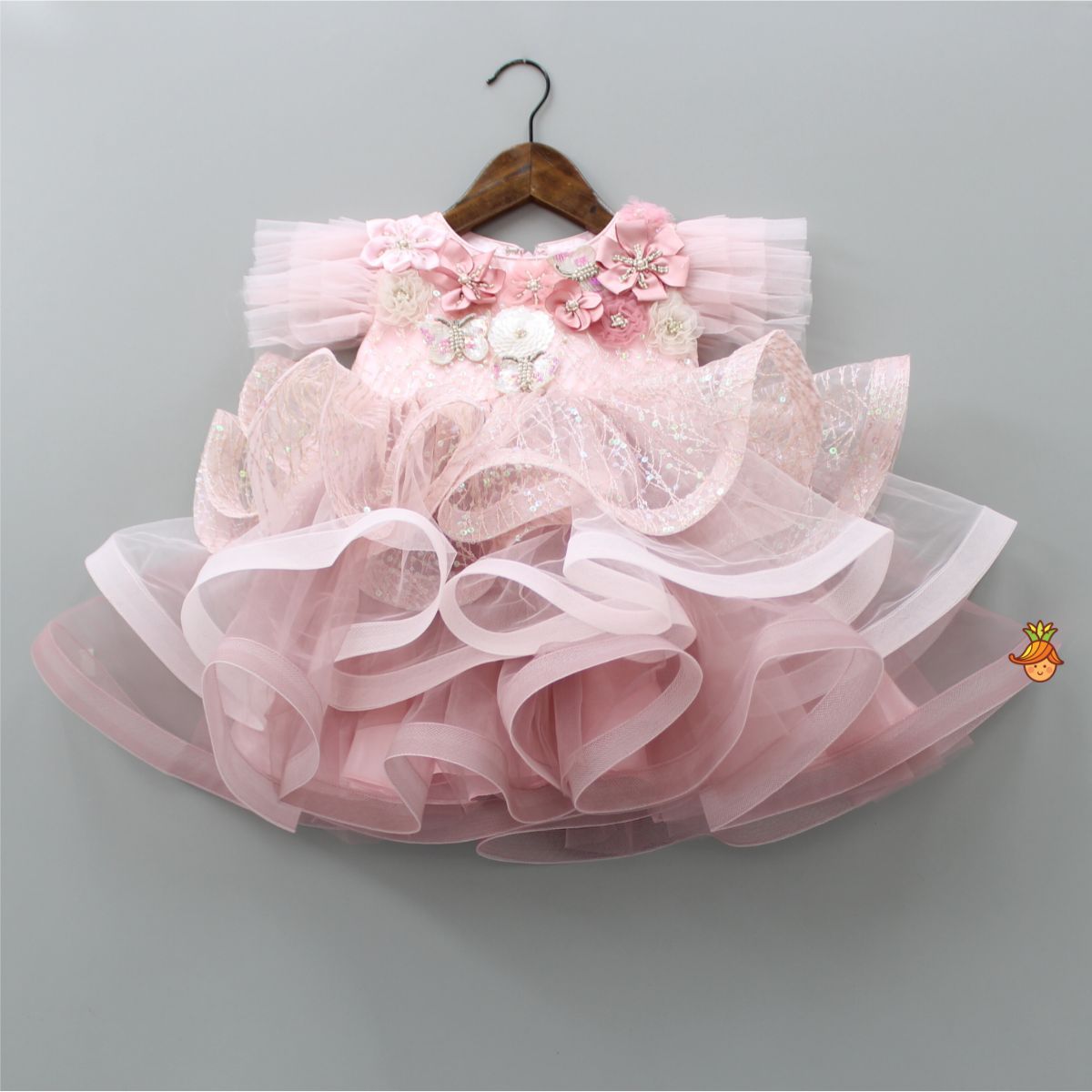 Pre Order: Flower Petals And Butterfly Embellished Sparkling Party Wear Dress