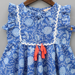 Blue Floral Printed Asymmetric Dress