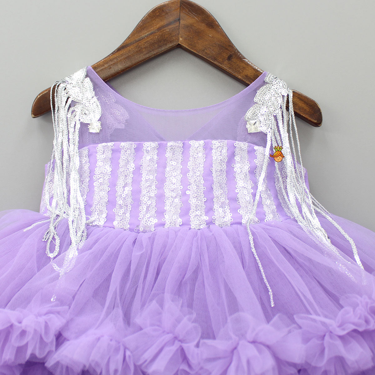 Lavender Ruffle And Sequin Dress With Hair Clip