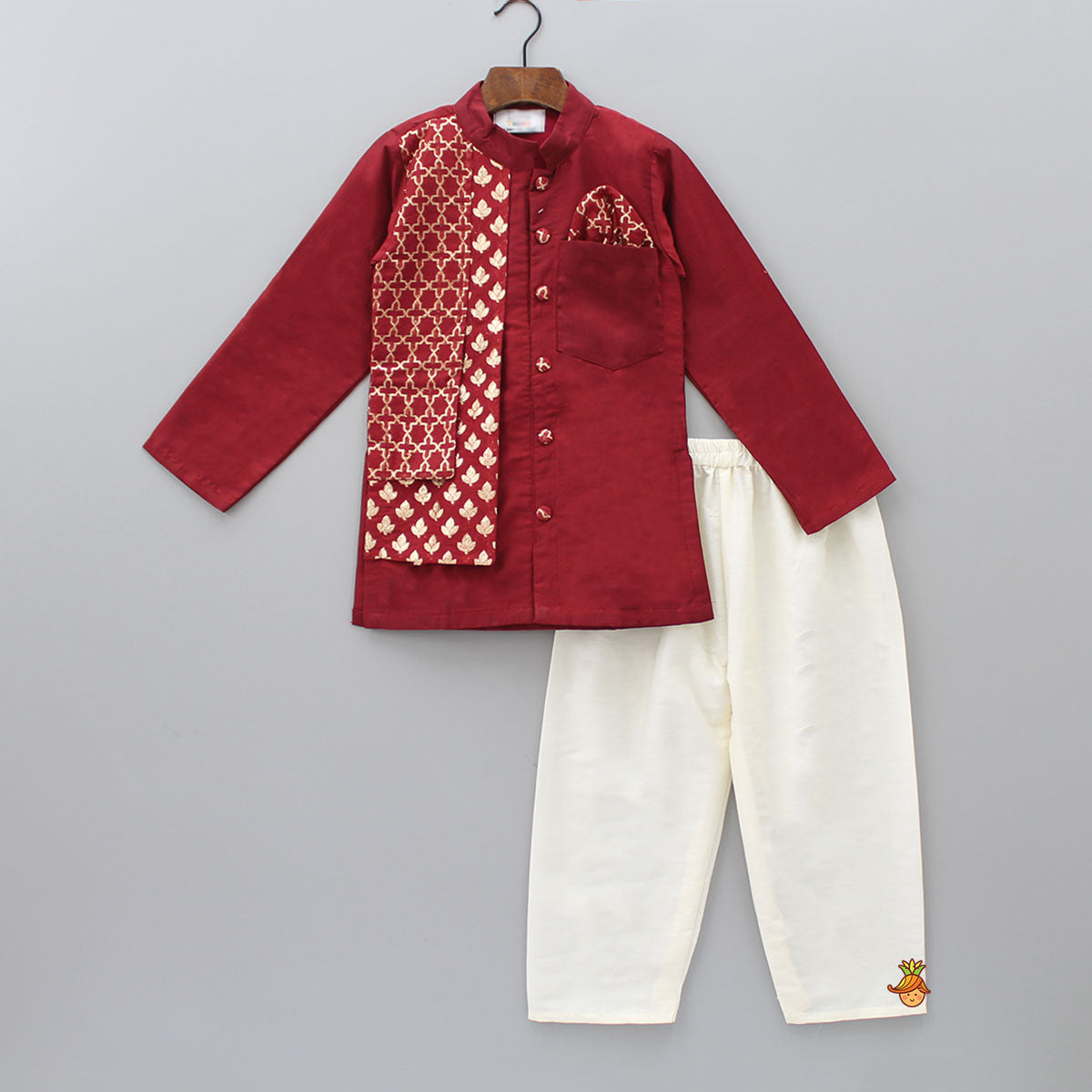 Pre Order: Zari Brocade Layered Flap Kurta And Pyjama
