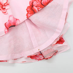 Pink Floral Print Rose Adorned Dress