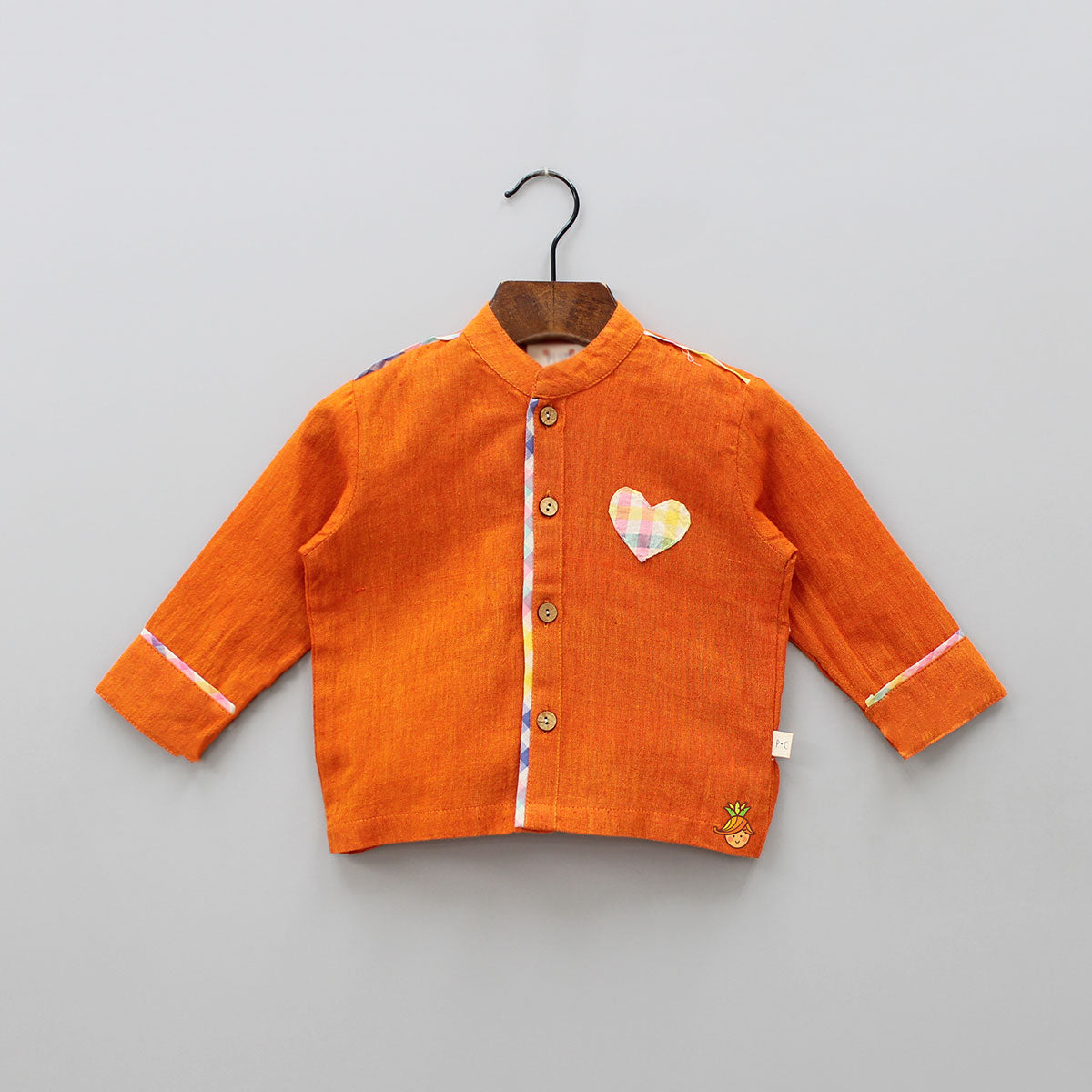 Orange Heart Patch Detailed Shirt