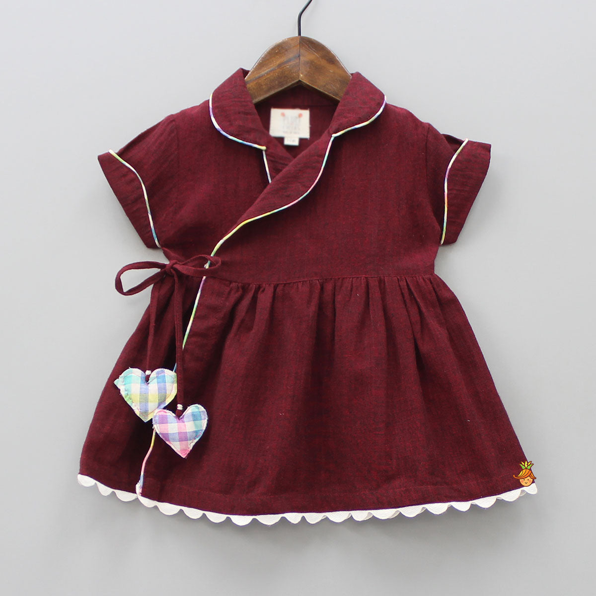Notched Collar Maroon Overlap Dress