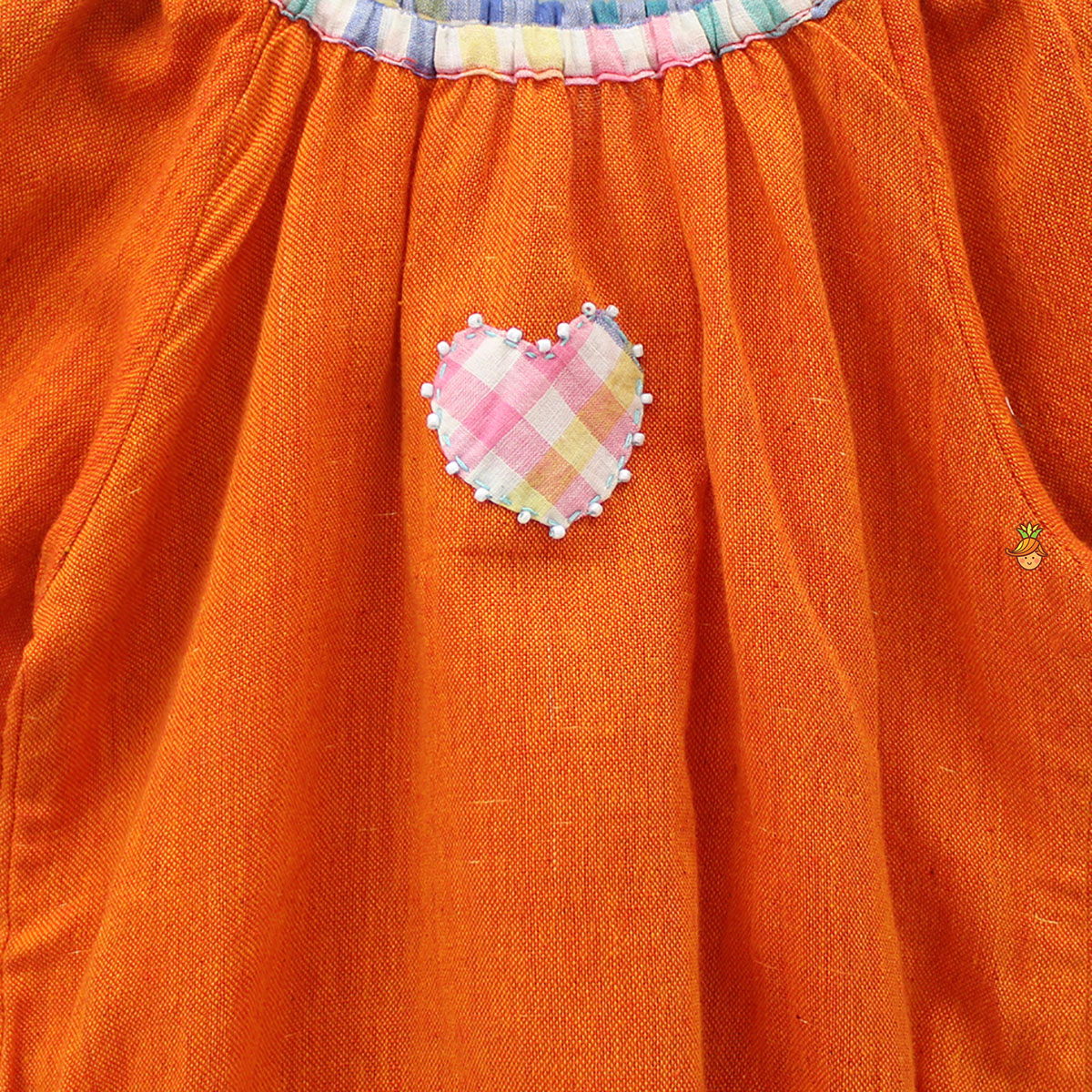 Orange Heart Patch Detailed Bodysuit