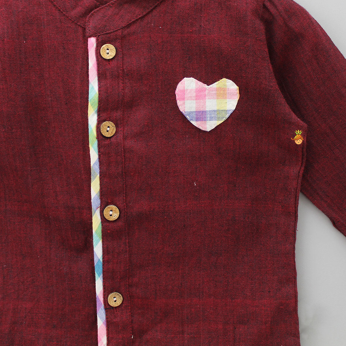Maroon Heart Patch Detailed Shirt