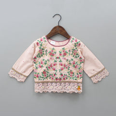 Sequins And Thread Floral Embroidered Top With Shimmery Palazzo