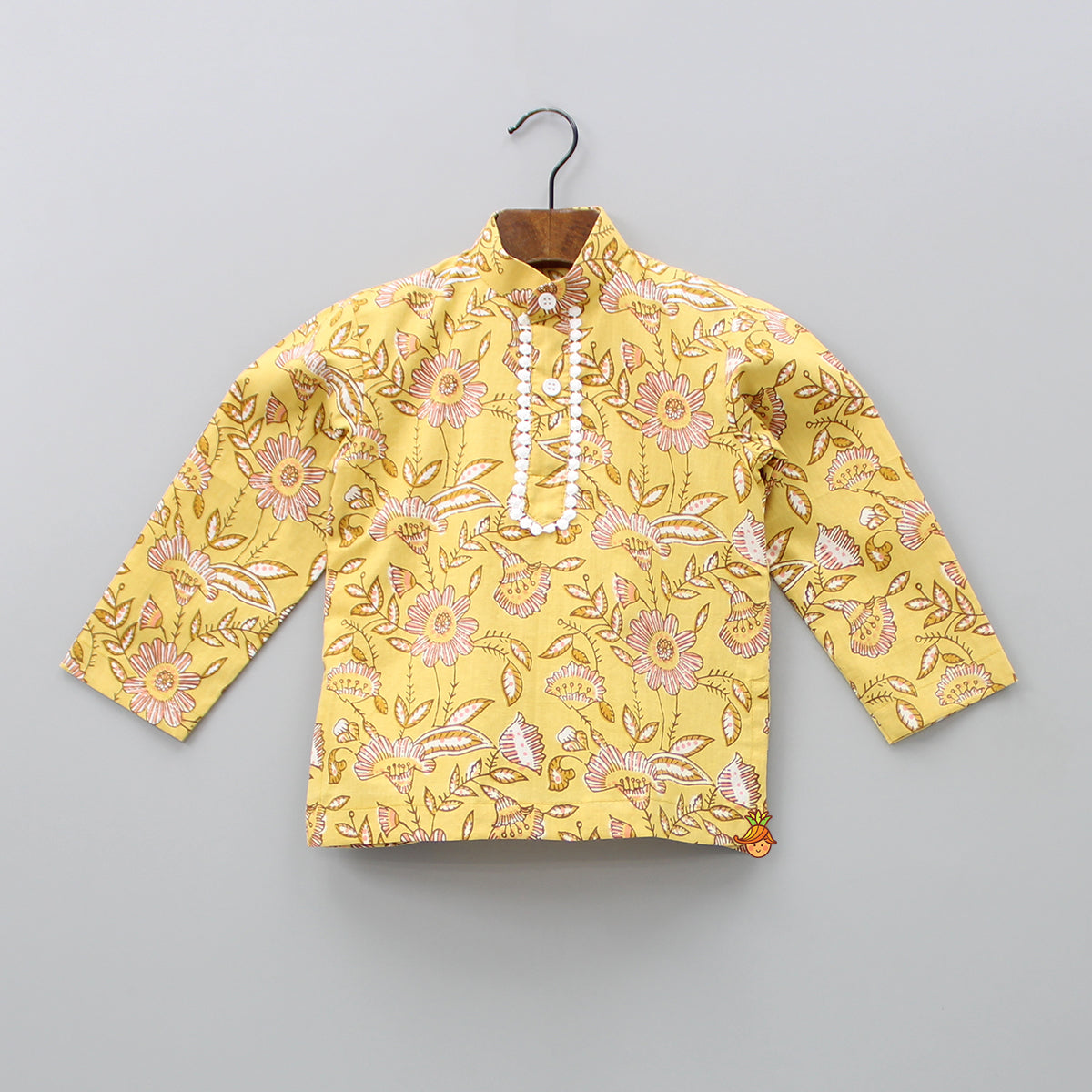 Mustard Yellow Floral Printed Kurta And Pyjama