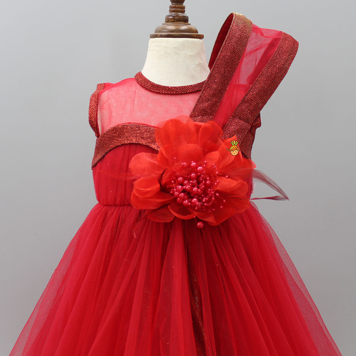 Glittery Red Elegant Trail Gown