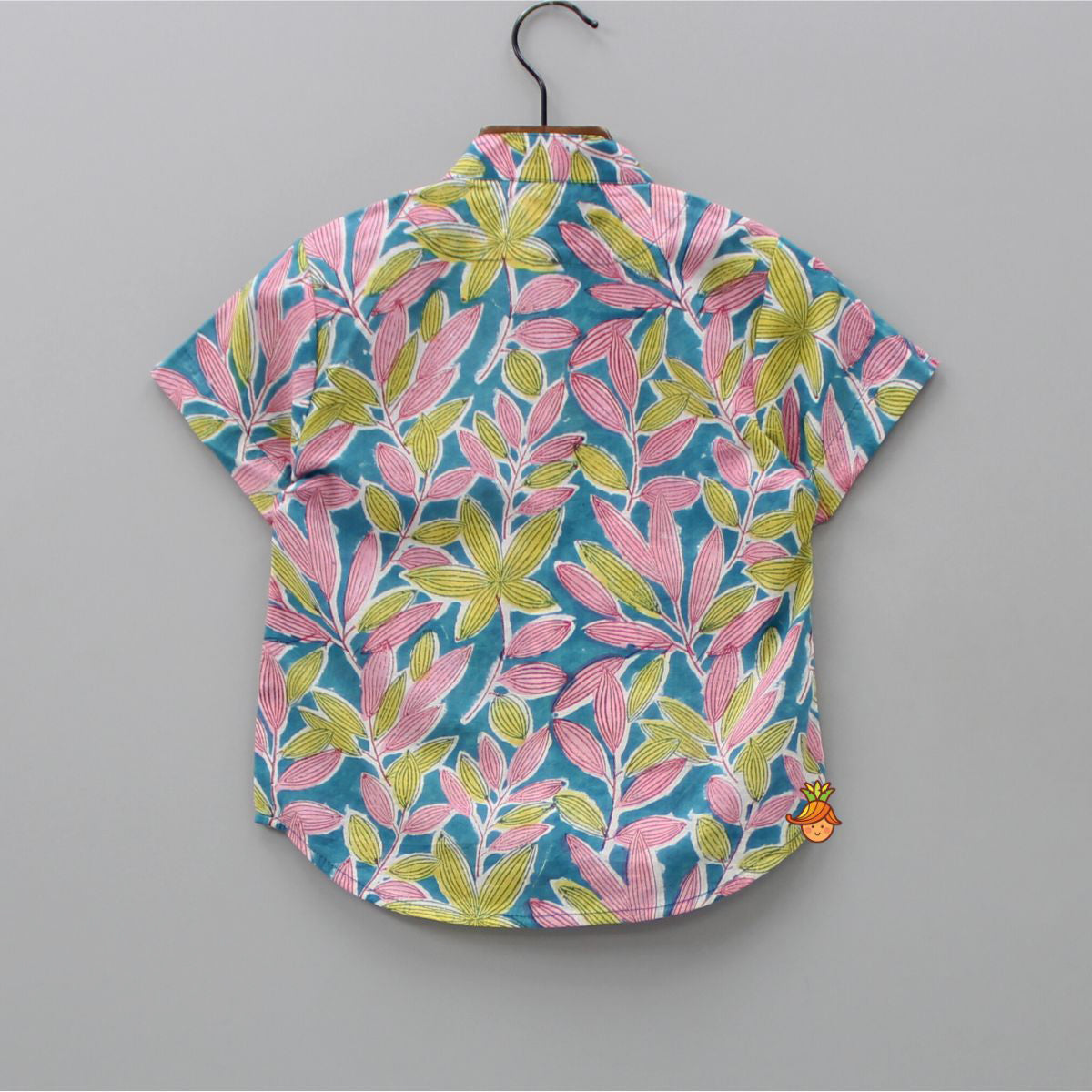 Tropical Leaves Printed Teal Blue Shirt