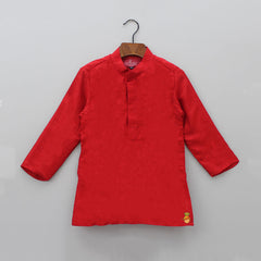 Pre Order: Red Kurta With Off White Floral And Sequins Embroidered Jacket And Pyjama