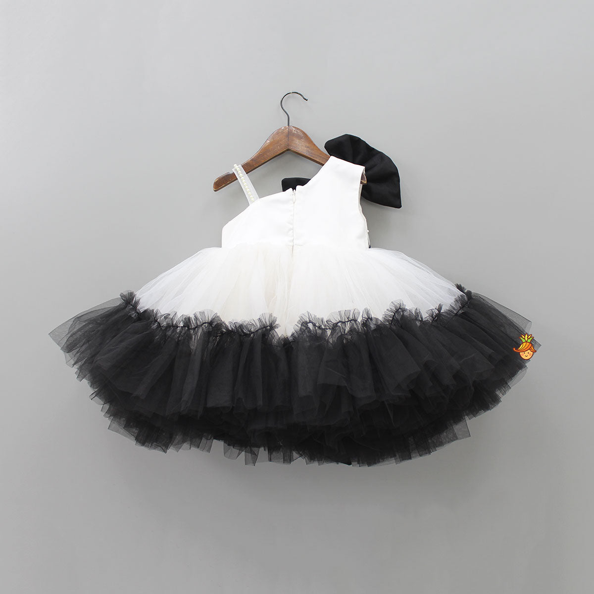 Classic Pearls Embellished Black And White Bowie Party Dress