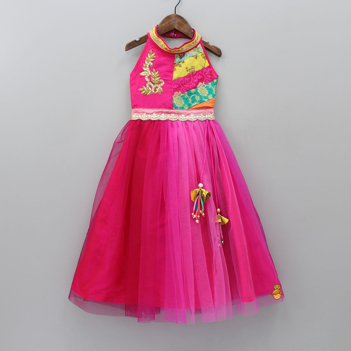 Pre Order: Elegant Shaded Pink Halter Neck Ethnic Dress