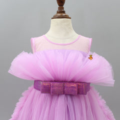 Pre Order: Net Ruffles Pleated Frilly Dress With Detachable Bow Belt And Trail