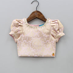 Baby Pink Brocade Embroidered Top And Lehenga