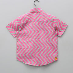 Zigzag Printed And Lurex Striped Dual Tone Shirt